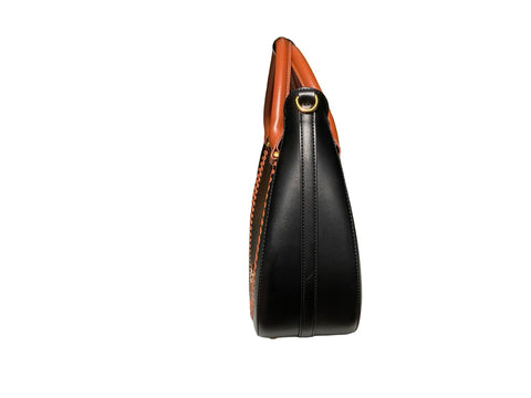 Whipstitch Crescent Hobo Bag- Black