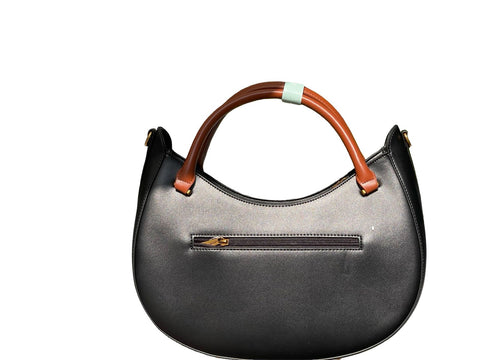 Whipstitch Crescent Hobo Bag- Black