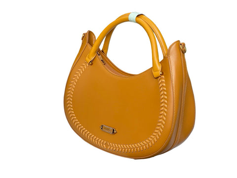 Whipstitch Crescent Hobo Bag- Brown