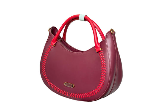 Whipstitch Crescent Hobo Bag- Maroon