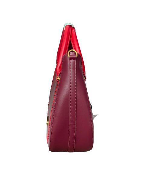 Whipstitch Crescent Hobo Bag- Maroon