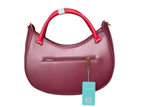 Whipstitch Crescent Hobo Bag- Maroon