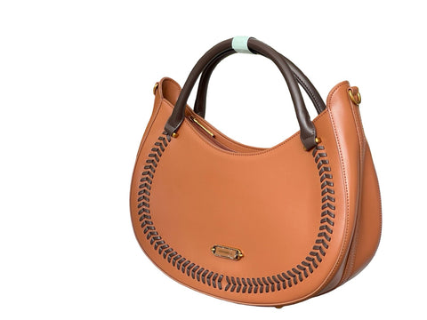 Whipstitch Crescent Hobo Bag- Light Brown