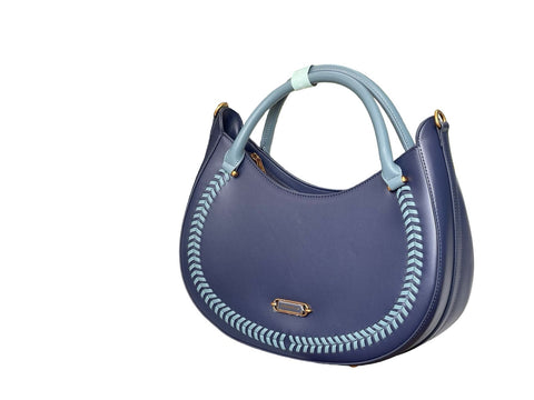 Whipstitch Crescent Hobo Bag- Blue