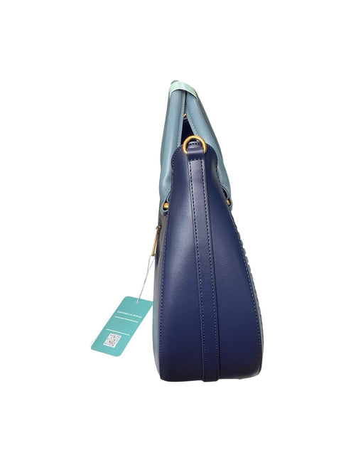 Whipstitch Crescent Hobo Bag- Blue
