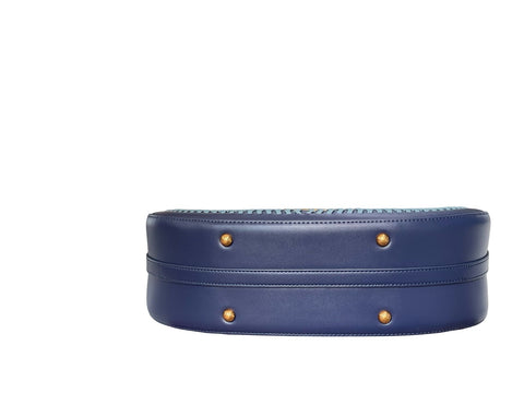 Whipstitch Crescent Hobo Bag- Blue