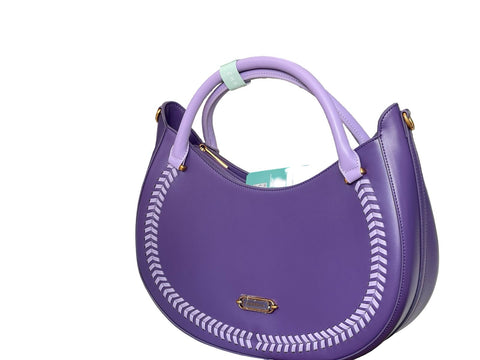 Whipstitch Crescent Hobo Bag- Purple
