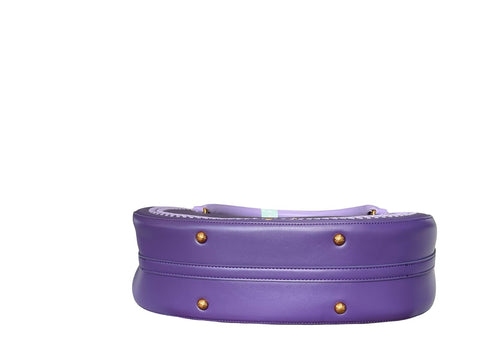 Whipstitch Crescent Hobo Bag- Purple