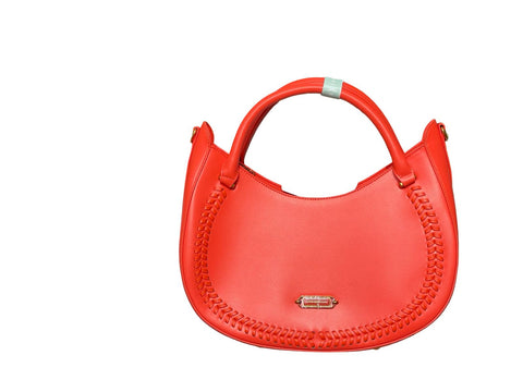 Whipstitch Crescent Hobo Bag- Red