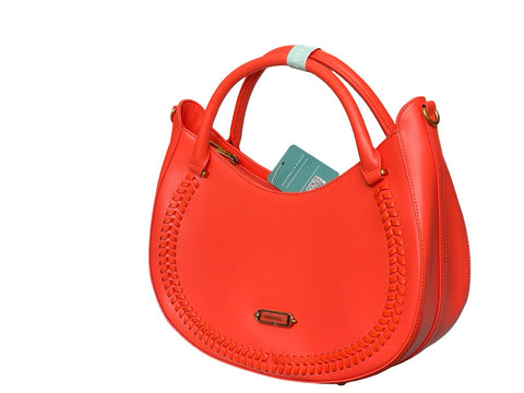 Whipstitch Crescent Hobo Bag- Red