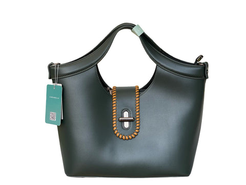 Elegant Whipstitch Accented Handbag- Black