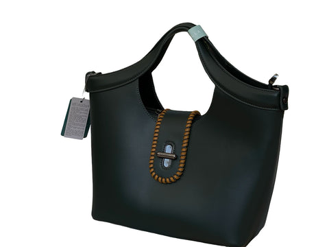 Elegant Whipstitch Accented Handbag- Black