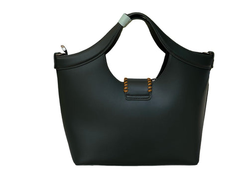 Elegant Whipstitch Accented Handbag- Black