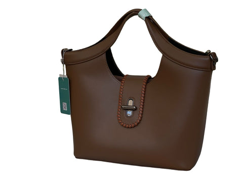 Elegant Whipstitch Accented Handbag- Dark Brown