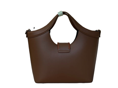Elegant Whipstitch Accented Handbag- Dark Brown