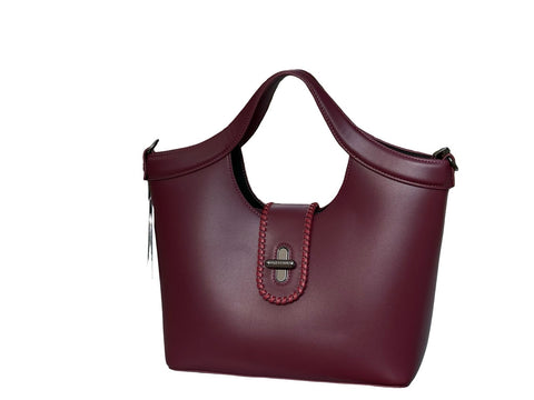 Elegant Whipstitch Accented Handbag- Red