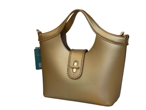Elegant Whipstitch Accented Handbag- Gold