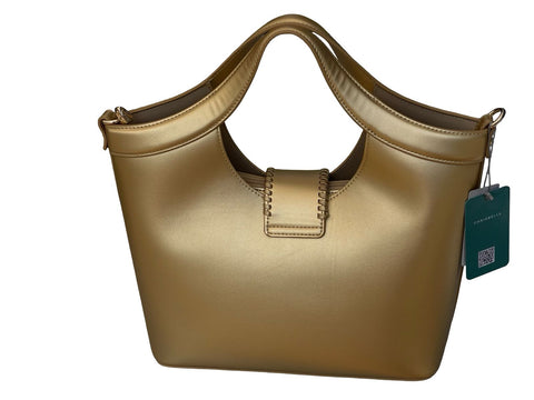 Elegant Whipstitch Accented Handbag- Gold
