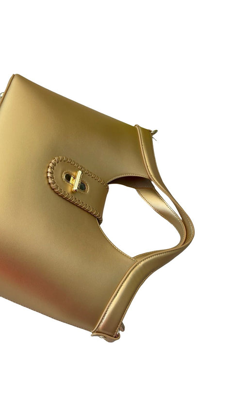 Elegant Whipstitch Accented Handbag- Gold