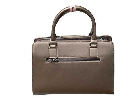 Elegant Two-Tone Structured Satchel Handbag- Silver