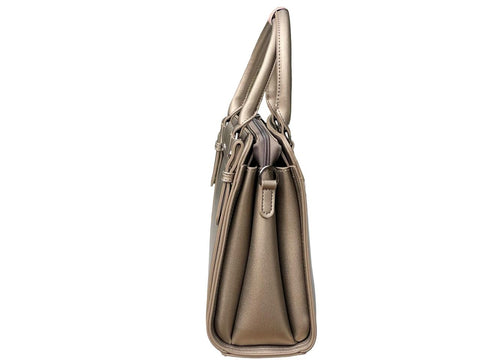 Elegant Two-Tone Structured Satchel Handbag- Silver