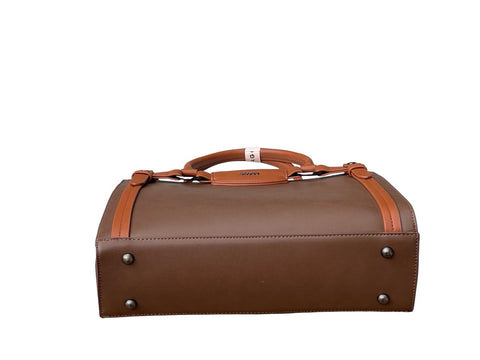 Elegant Two-Tone Structured Satchel Handbag- Dark Brown