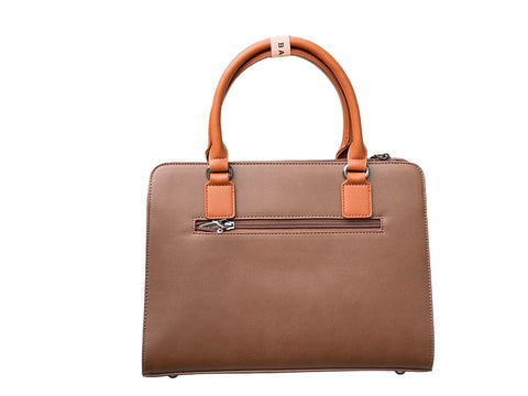 Elegant Two-Tone Structured Satchel Handbag- Dark Brown