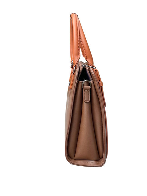 Elegant Two-Tone Structured Satchel Handbag- Dark Brown