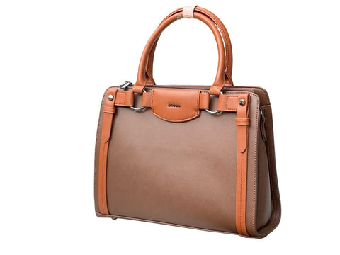 Elegant Two-Tone Structured Satchel Handbag- Dark Brown