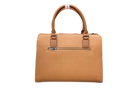 Elegant Two-Tone Structured Satchel Handbag- Brown