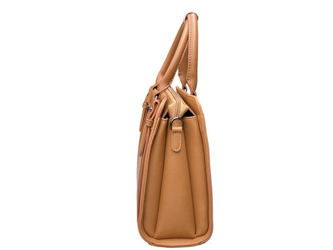 Elegant Two-Tone Structured Satchel Handbag- Brown
