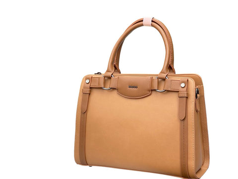Elegant Two-Tone Structured Satchel Handbag- Brown