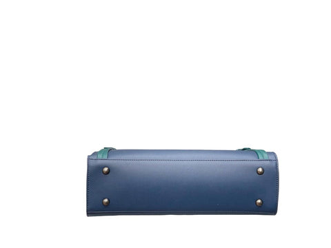 Elegant Two-Tone Structured Satchel Handbag- Blue