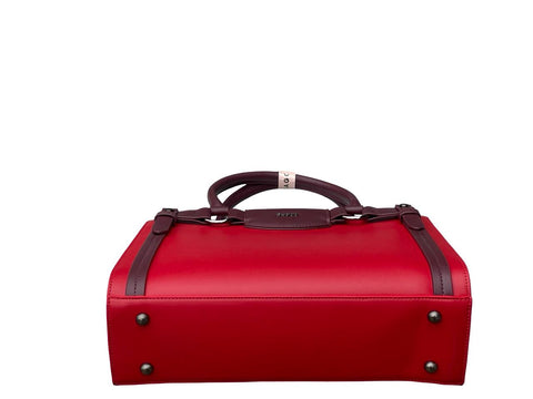Elegant Two-Tone Structured Satchel Handbag- Red