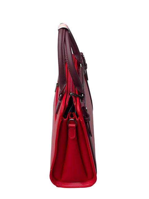 Elegant Two-Tone Structured Satchel Handbag- Red