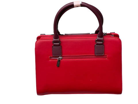 Elegant Two-Tone Structured Satchel Handbag- Red
