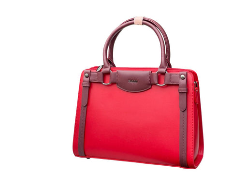 Elegant Two-Tone Structured Satchel Handbag- Red
