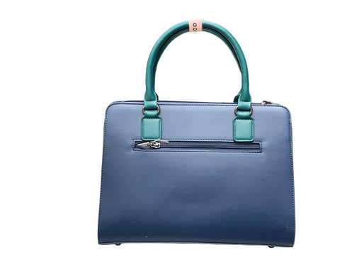 Elegant Two-Tone Structured Satchel Handbag- Blue