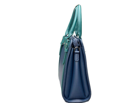 Elegant Two-Tone Structured Satchel Handbag- Blue