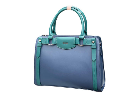 Elegant Two-Tone Structured Satchel Handbag- Blue