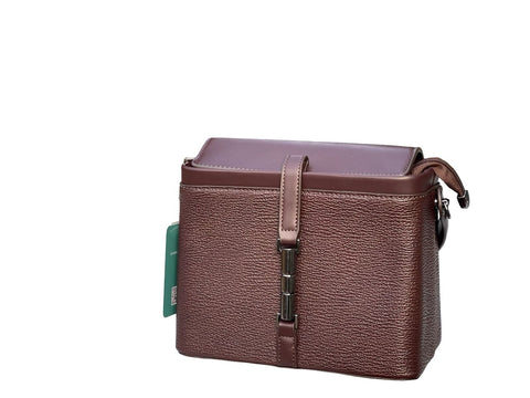Textured Signature Handbag- Dark Brown