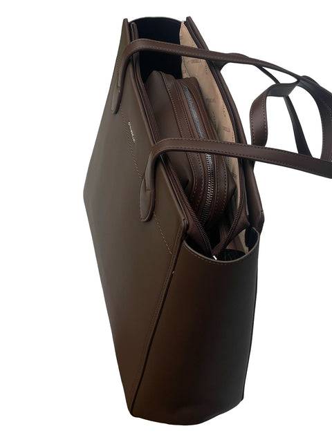 Chrisbella Elegant Structured Office Bag- Dark Brown