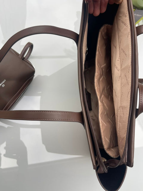 Chrisbella Elegant Structured Office Bag- Dark Brown
