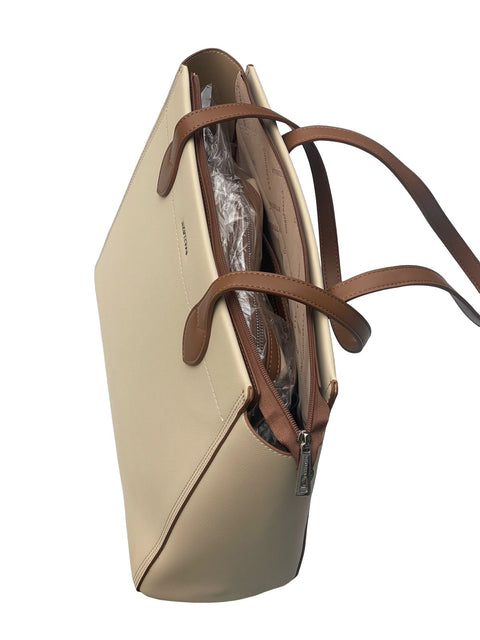 Chrisbella Elegant Structured Office Bag- Light Brown