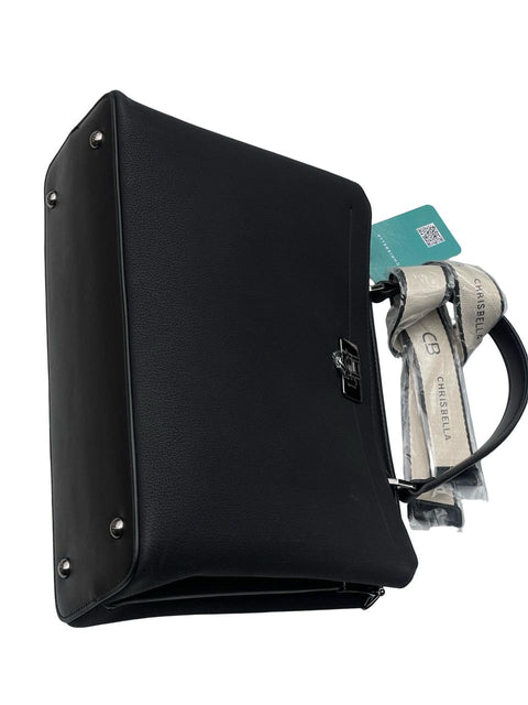 Chrisbella Top-Handle Bag with Scarf- Black