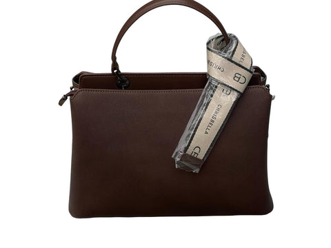 Chrisbella Top-Handle Bag with Scarf- Dark Brown