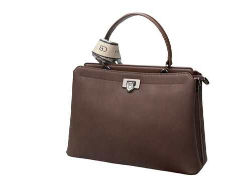 Chrisbella Top-Handle Bag with Scarf- Dark Brown
