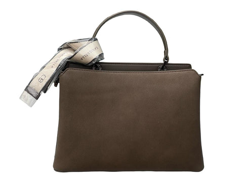 Chrisbella Top-Handle Bag with Scarf- Brown