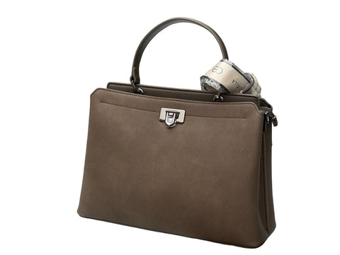 Chrisbella Top-Handle Bag with Scarf- Brown