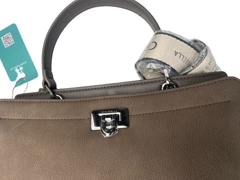 Chrisbella Top-Handle Bag with Scarf- Brown